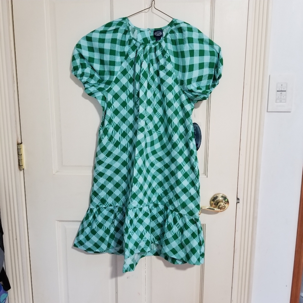NWT Scoop NYC Green and White Geometric Dress little girl size L 10-12 (C16)
